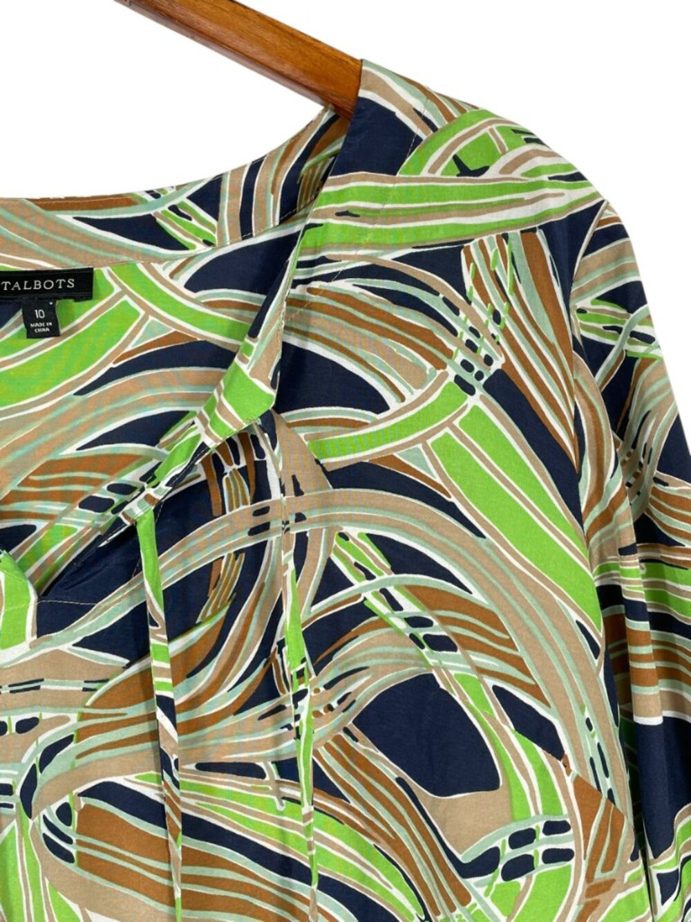 Talbots Silk Cotton Abstract Print Tie Neck Blouse Top Size 10 - Picture 5 of 11